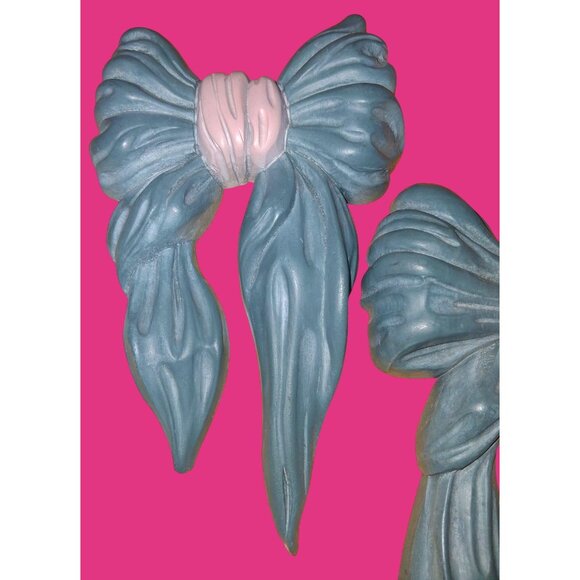 Lot Of 2 Homco Vintage Resin Wall Bows With Hangers - Gray Pink - 7x5 Inches - Picture 3 of 6